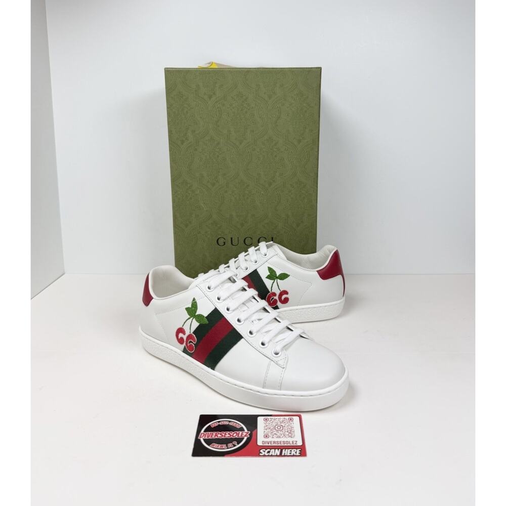 Size 4.5W - Gucci Ace Embroidered Cherry Leather Sneakers🍒 NEW/RETAIL $750!